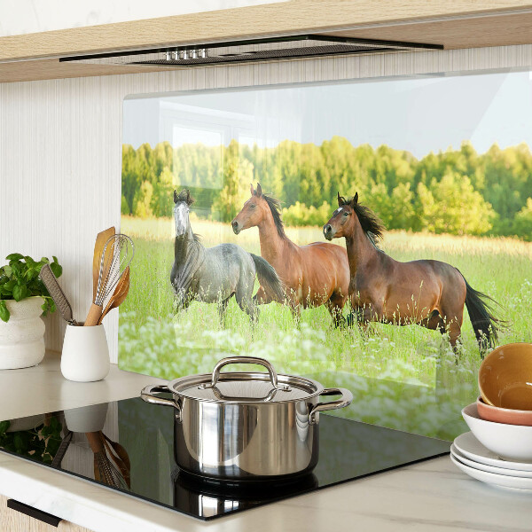 Tagliere in vetro temperato con stampa raffigurante l'incontro di cavalli nel campo