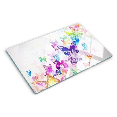 Tagliere in vetro temperato con motivo di farfalle colorate in volo
