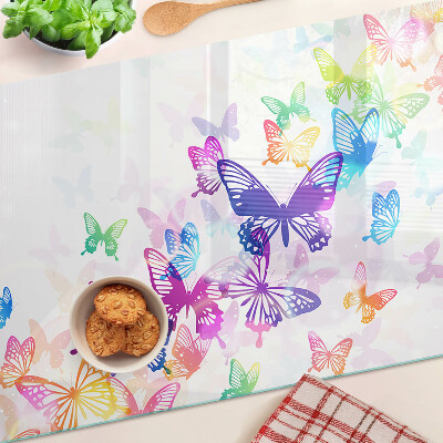 Tagliere in vetro temperato con motivo di farfalle colorate in volo