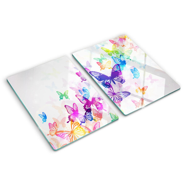 Tagliere in vetro temperato con motivo di farfalle colorate in volo