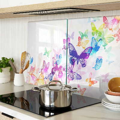 Tagliere in vetro temperato con motivo di farfalle colorate in volo