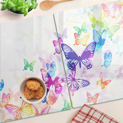 Tagliere in vetro temperato con motivo di farfalle colorate in volo
