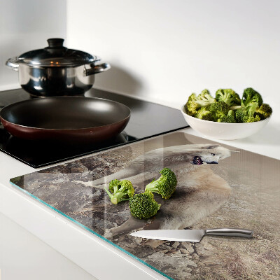 Tagliere in vetro temperato con decorazione raffigurante un lupo su una montagna rocciosa