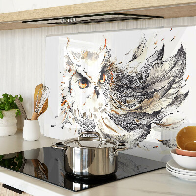 Tagliere in vetro temperato con stampa a gufo con dettagli delle piume