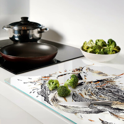 Tagliere in vetro temperato con stampa a gufo con dettagli delle piume