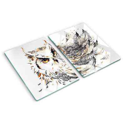 Tagliere in vetro temperato con stampa a gufo con dettagli delle piume