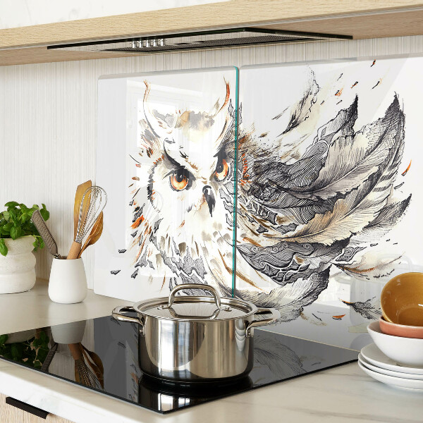 Tagliere in vetro temperato con stampa a gufo con dettagli delle piume