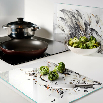 Tagliere in vetro temperato con stampa a gufo con dettagli delle piume