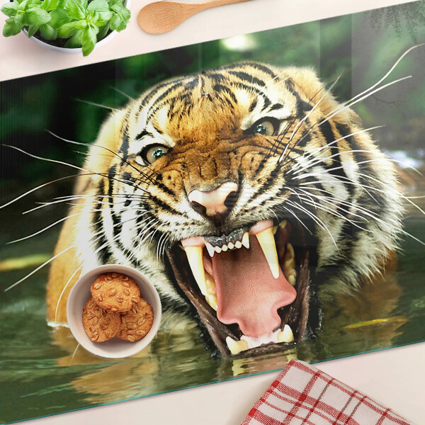 Tagliere in vetro temperato Tigre in attacco
