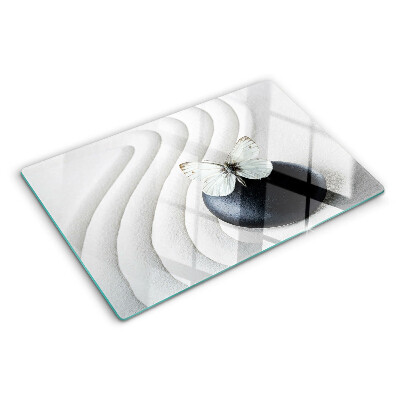 Tagliere in vetro temperato con motivo di farfalla su fondo effetto pietra