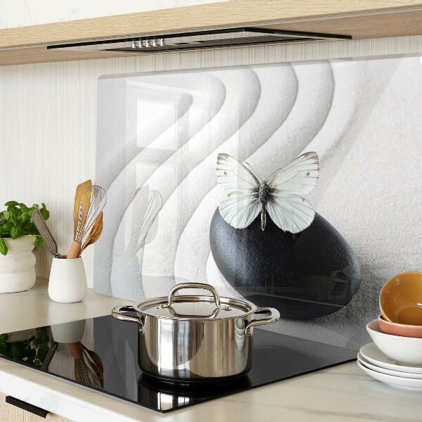 Tagliere in vetro temperato con motivo di farfalla su fondo effetto pietra