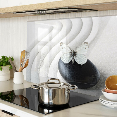 Tagliere in vetro temperato con motivo di farfalla su fondo effetto pietra