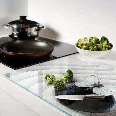 Tagliere in vetro temperato con motivo di farfalla su fondo effetto pietra