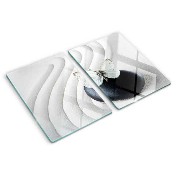 Tagliere in vetro temperato con motivo di farfalla su fondo effetto pietra