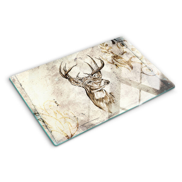 Tagliere in vetro con stampa di un cervo con corna