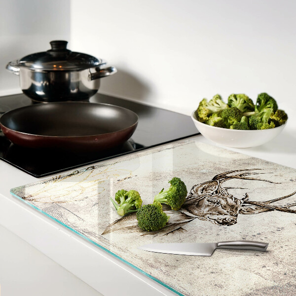 Tagliere in vetro con stampa di un cervo con corna