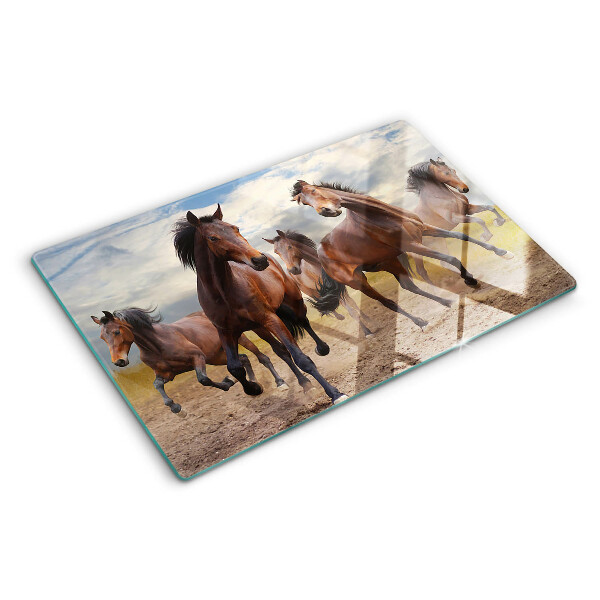 Tagliere in vetro temperato con stampa di cavalli che corrono al pascolo