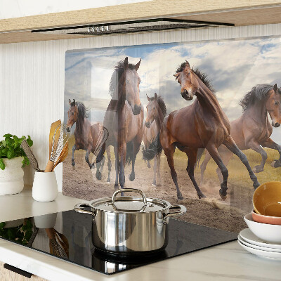 Tagliere in vetro temperato con stampa di cavalli che corrono al pascolo