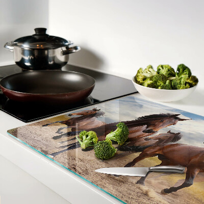 Tagliere in vetro temperato con stampa di cavalli che corrono al pascolo