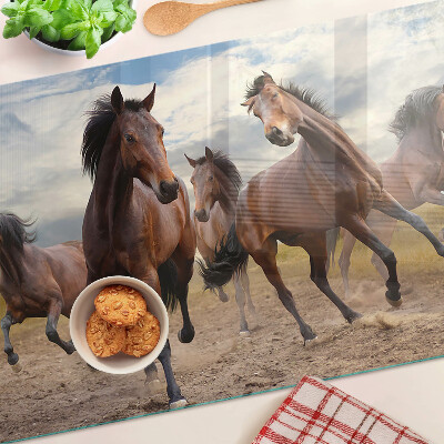 Tagliere in vetro temperato con stampa di cavalli che corrono al pascolo