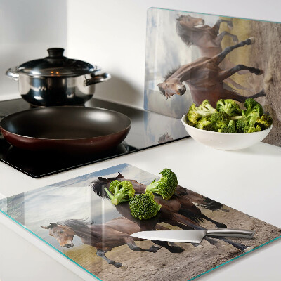 Tagliere in vetro temperato con stampa di cavalli che corrono al pascolo