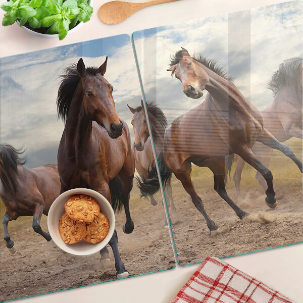 Tagliere in vetro temperato con stampa di cavalli che corrono al pascolo
