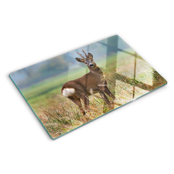 Tagliere in vetro temperato con stampa raffigurante un capriolo nel suo ambiente naturale