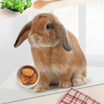 Tagliere in vetro temperato con motivo coniglio su sfondo bianco