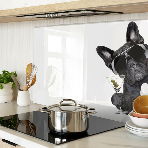 Tagliere in vetro temperato con stampa di un cane che indossa occhiali da sole