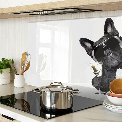 Tagliere in vetro temperato con stampa di un cane che indossa occhiali da sole