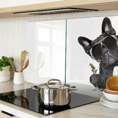 Tagliere in vetro temperato con stampa di un cane che indossa occhiali da sole