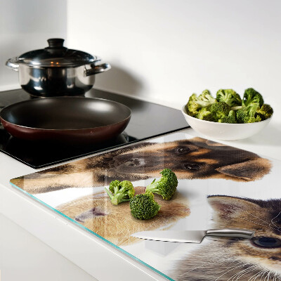 Tagliere in vetro temperato con motivo con cani, gatti e conigli