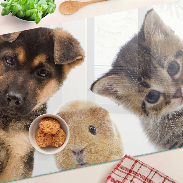 Tagliere in vetro temperato con motivo con cani, gatti e conigli