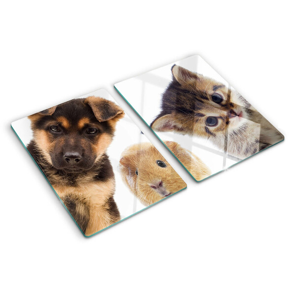 Tagliere in vetro temperato con motivo con cani, gatti e conigli