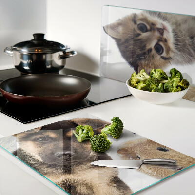 Tagliere in vetro temperato con motivo con cani, gatti e conigli