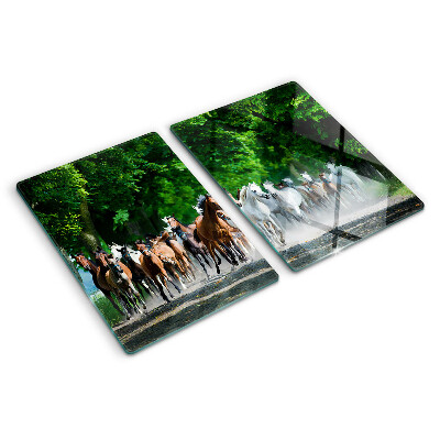 Tagliere in vetro temperato con stampa di cavalli al galoppo in ambientazione naturale