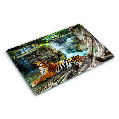 Tagliere in vetro temperato con stampa di una tigre nel suo ambiente naturale