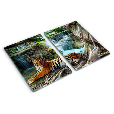 Tagliere in vetro temperato con stampa di una tigre nel suo ambiente naturale