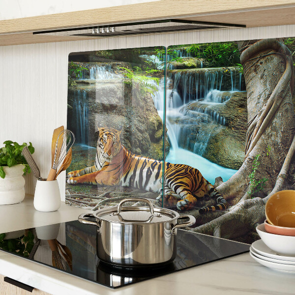 Tagliere in vetro temperato con stampa di una tigre nel suo ambiente naturale