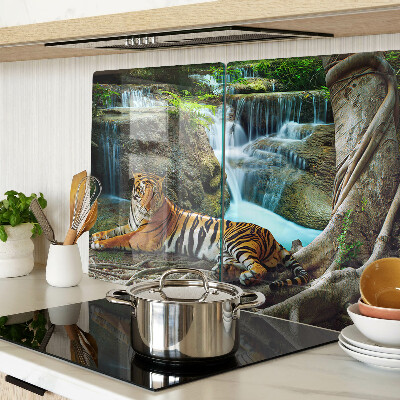 Tagliere in vetro temperato con stampa di una tigre nel suo ambiente naturale
