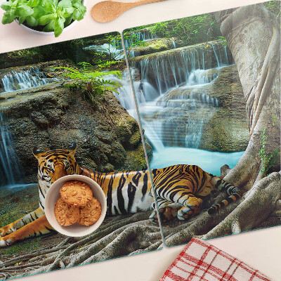 Tagliere in vetro temperato con stampa di una tigre nel suo ambiente naturale