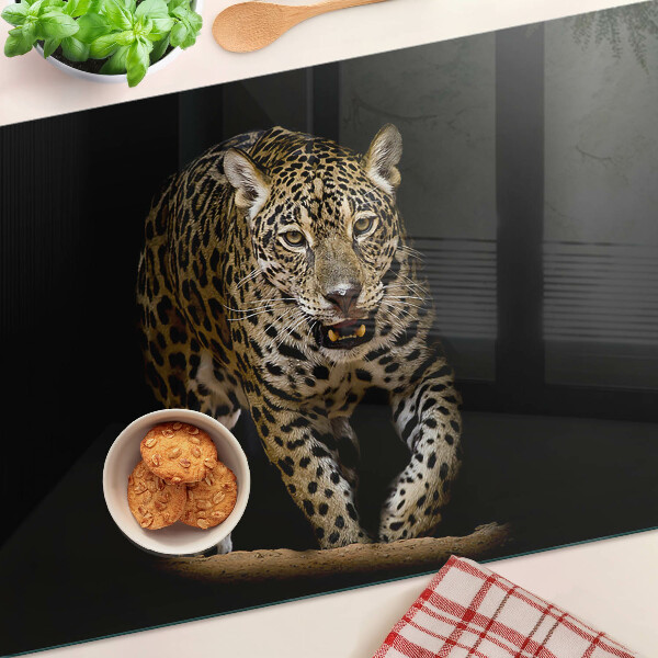 Tagliere in vetro con motivo leopardo in movimento