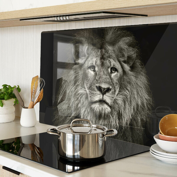 Tagliere in vetro temperato con stampa di leone in bianco e nero