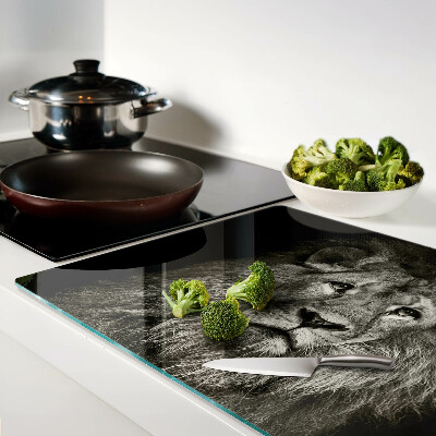 Tagliere in vetro temperato con stampa di leone in bianco e nero