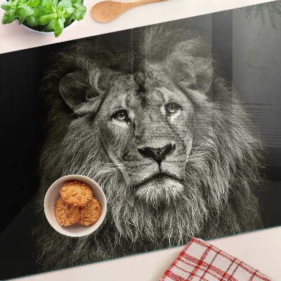 Tagliere in vetro temperato con stampa di leone in bianco e nero
