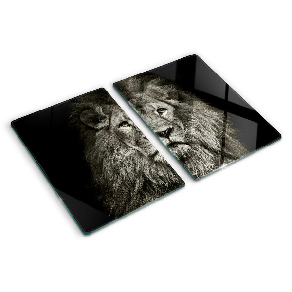 Tagliere in vetro temperato con stampa di leone in bianco e nero