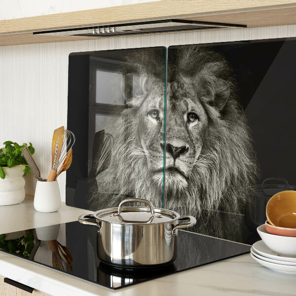 Tagliere in vetro temperato con stampa di leone in bianco e nero