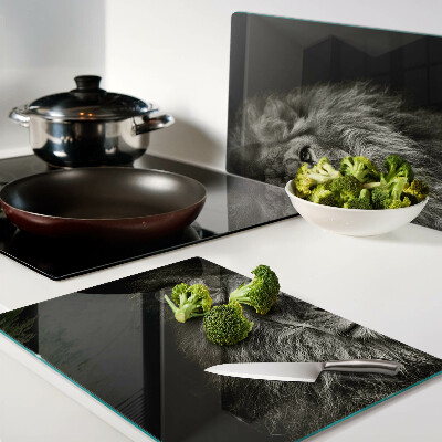 Tagliere in vetro temperato con stampa di leone in bianco e nero