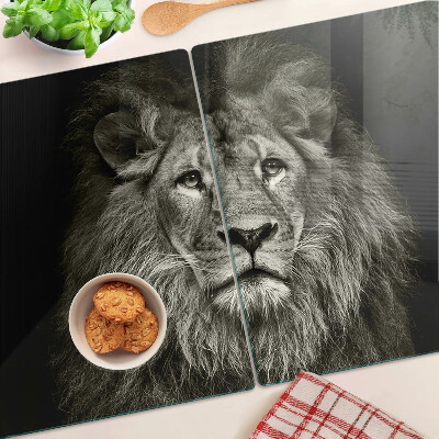 Tagliere in vetro temperato con stampa di leone in bianco e nero