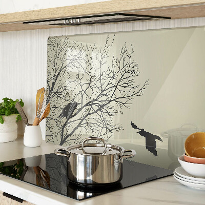 Tagliere in vetro con decorazione di uccelli sui rami degli alberi